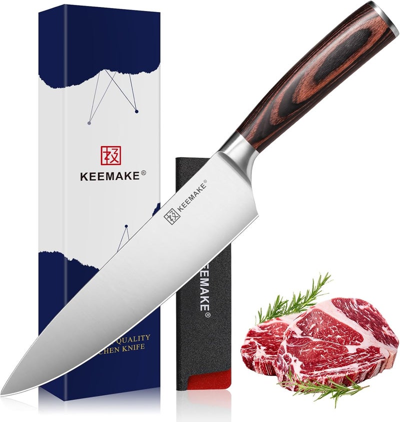 KEEMAKE Chef Knife 8 inch - Sharp Kitchen Knife High Carbon Stainless Steel Blade, Gyuto Knife Ergonomic Wood Handle, Professional Chef’s Knife for Home Kitchen and restaurant - Image 1